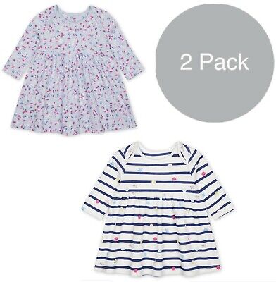 MOTHERCARE Baby Girls Dress 2 Pack Floral Cotton Long Sleeve Jersey Dresses BNWT