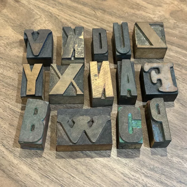 Vintage Letterpress 14 Letters Wood Type Printers Block V K D U Z Y X N A F B W