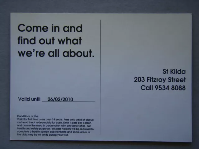 Fernwood St Kilda One Foxy Fling Single Visit Free Pass Postcard 2