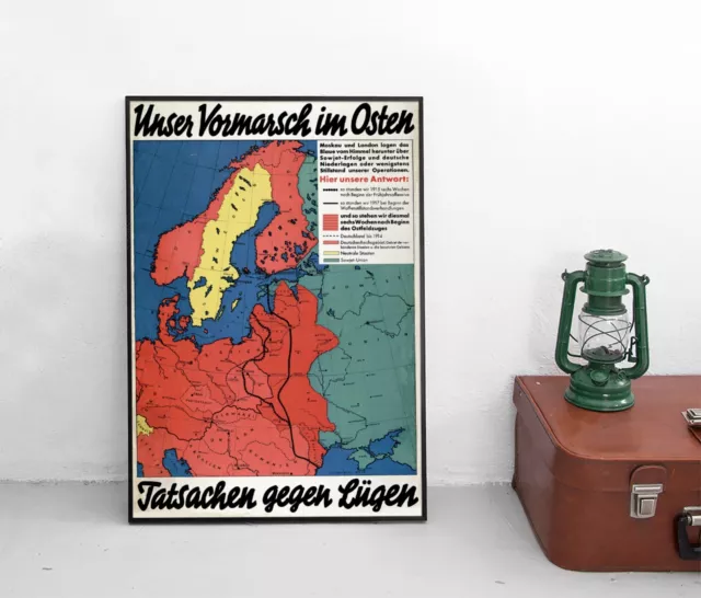 Poster Landkarte Unser Vormarsch im Ostenn Weltkrieg Plakat Wehrmacht Ostfront