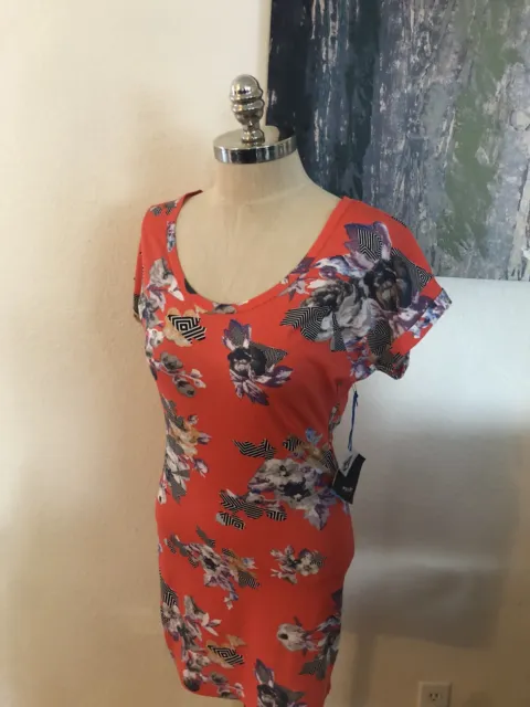 NWT VOLCOM “Makeout Alley” Coral Floral Fitted Dress Womens SIZE SMALL