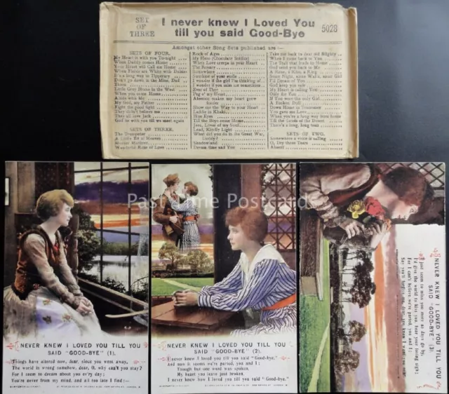 WW1 Bamforth Song Cards NEVER NEW I LOVED YOU Original Envelope Set of 3 No.5028