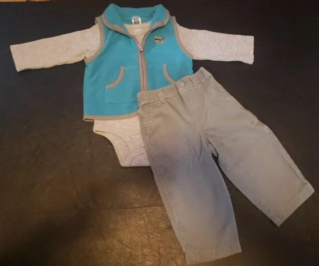 Baby Boys Carter's 3-Piece Outfit Set - 12 Months - Raccoon Vest Corduroy EUC