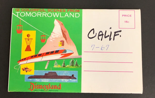 1960’s Disneyland fold out souvenir folder Postcard: 12 scenes From TOMORROWLAND