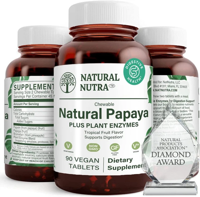 Papaya Chewable Plant Enzymes Blend for Digestion, Prevent Boating, Helps to Red