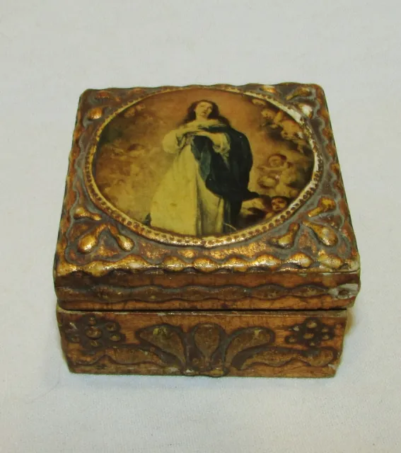 PETITE BOITE A BIJOUX ANCIENNE EN BOIS et STUC DORE 19ème siècle 19thC box
