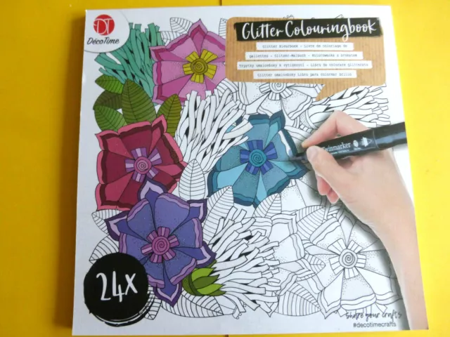 Malbuch für Erwachsene 24 Vorlagen Blumen & co Glitzer ca:21x21cm