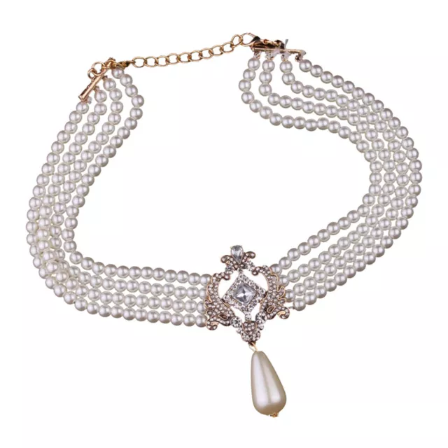 Multi Strand 4 Layer Crystal Simulierte Perlen Bib Choker Halskette Schmuck