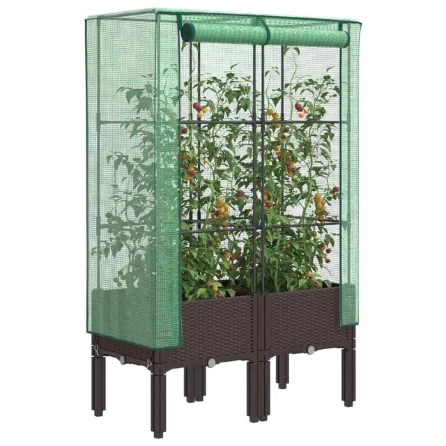 RAISED BED WITH Greenhouse Cover Rattan Look 80x40x140 cm £132.51
