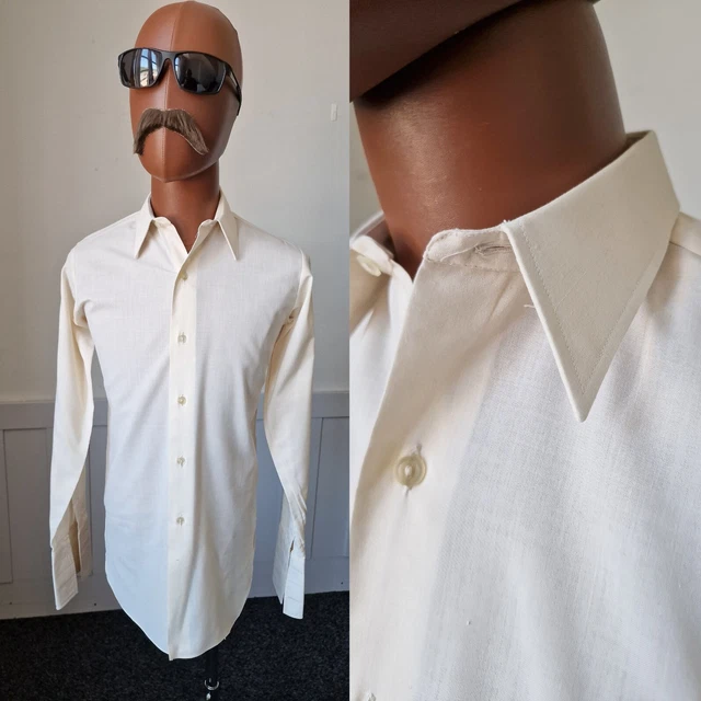 CAMICIA VINTAGE ANNI '60 DOPPIO POLSINO! 13,5"/XS | Dandy mod policotone beige ZE07