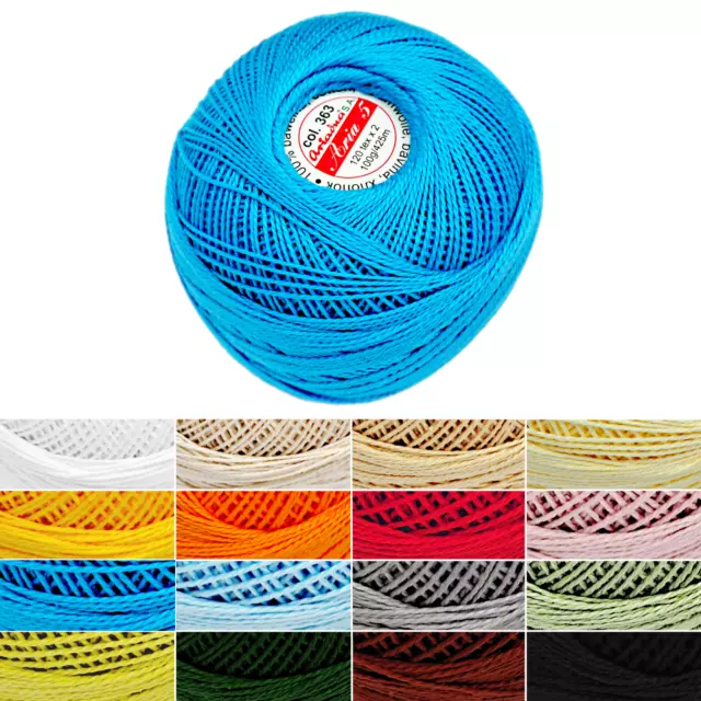 Double Mercerized Crochet Size 5 Cotton Ball Yarn 464yd/425m ARIA Thread  100g