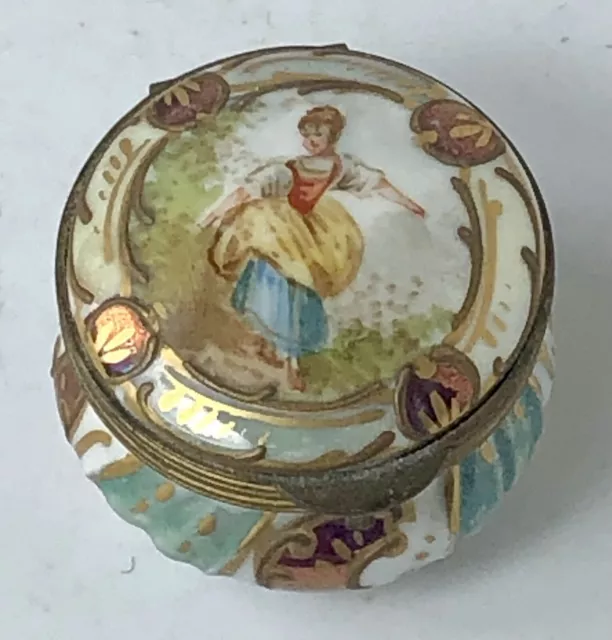 Vintage Pill Trinket Box Hand Painted With Victorian Woman In A Garden Limoges?