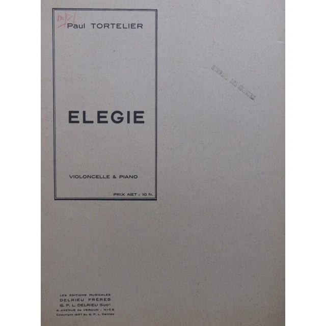 TORTELIER Paul Élégie Violoncelle Piano 1937