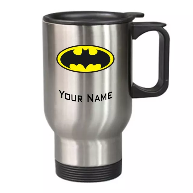 Batman Travel Mug Coffee Cup Gift Idea Present Dark Knight PERSONALISED