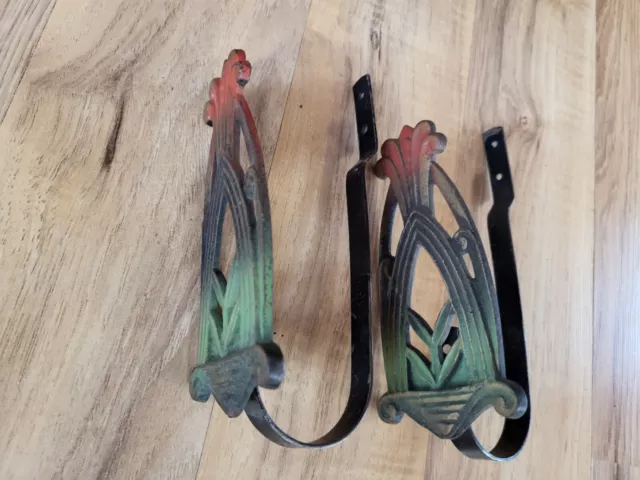 Set Of 2 Vintage Metal Floral Curtain Holders