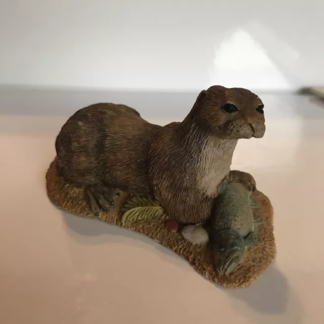 Vintage Resin Otter With Fish Figurine