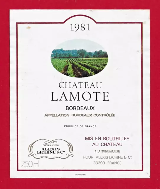 96 22 label BORDEAUX Château Lamote 1981 put at the castle in La Sauve-Majeure