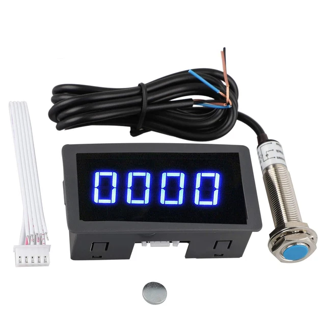 4 Digital Blue LED Tachometer, RPM Speed Meter with Hall Proximity Switch Sensor