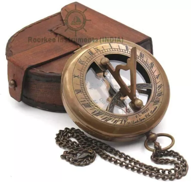 Kompass Sonnenuhr Messing Vintage nautische antike maritime Geschenk Tasche...