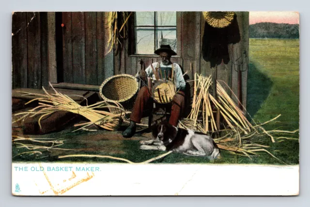 c1907 Black Americana An Old Basket Maker Making Cotton Baskets TUCKS Postcard