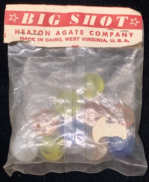 Vintage NOS Big Shot Cat Eye Marbles 10 Count Heaton Agate Co Bag West Virginia