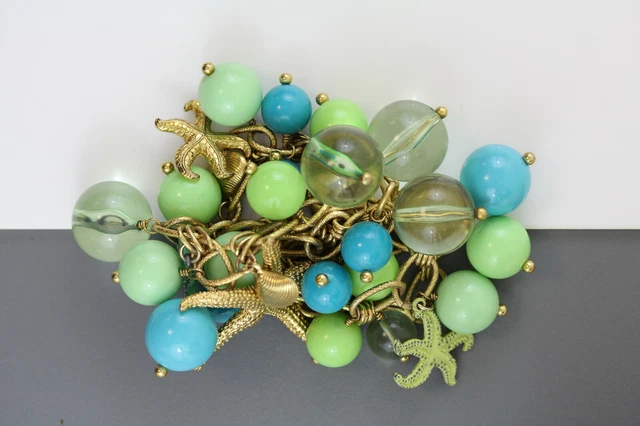 J Crew Starfish Clam Shell Bead Necklace Signed Chain Resort Wear Beach Charm