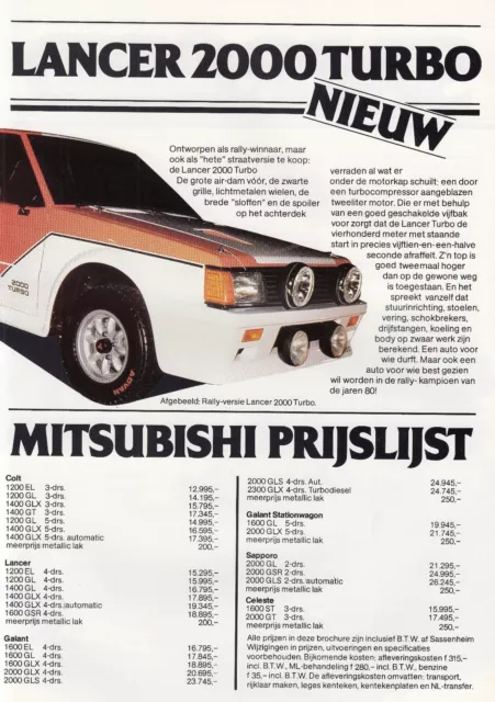 MITSUBISHI Lancer 2000 Turbo Colt Sapporo Galant Brochure Dutch Language 18