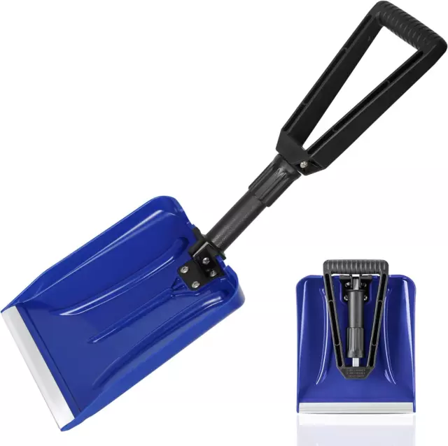 Folding Snow Shovel with D-Grip Handle and Durable Aluminum Edge Blade, Emergenc