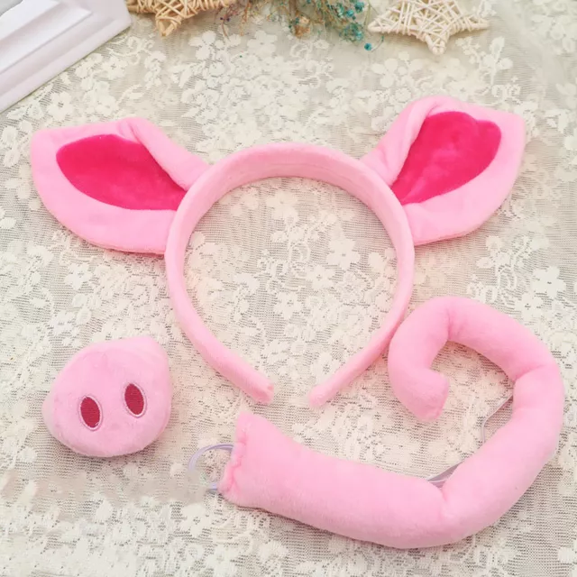 Kids Adult Animal Cosplay Soft Nose Tail Set Night Pink Pig Celebration Gift