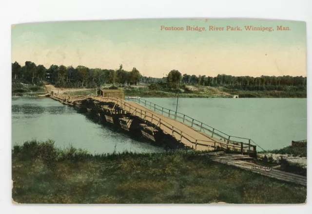 Vintage Postcard Pontoon Bridge , River Park Winnipeg, Manitoba