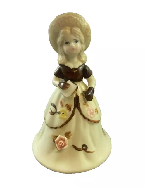 VTG Bell Figurine Brinn Co. Victorian Porcelain Girl With Book Hand Painted