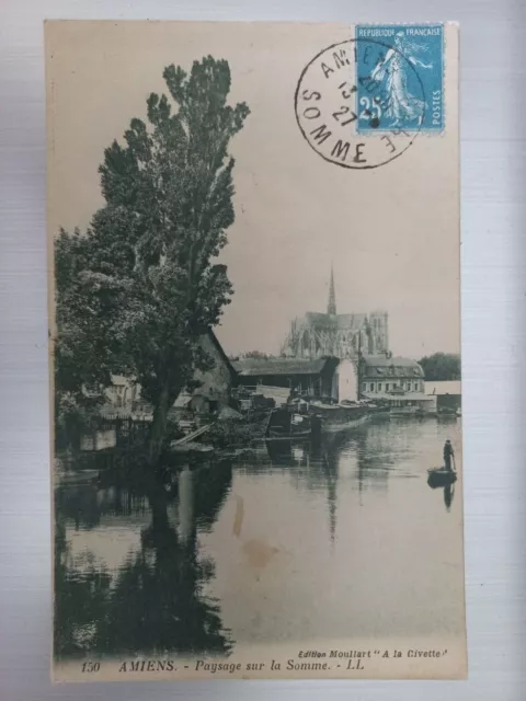 CP 80 AMIENS - Paysage sur la somme - LL - Ed. Moullart - A voyagé en 1927