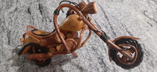 Wood Motorcycle Figurine Handcrafted Natural Wooden Chopper Model Harley Decor