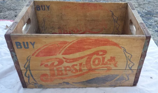 vintage antique Buy Pepsi-Cola box crate Wood  container Advertisement Sign Art