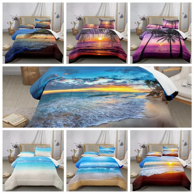 Tropical Vibe Holiday Summer Beach Island Landscape Doona Duvet Quilt Cover Set