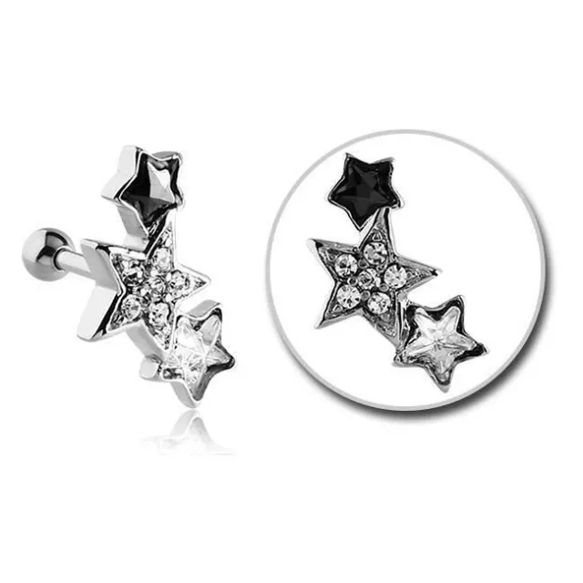 316L Surgical Steel Ear Cartilage Helix Tragus Earring Ring Stars 16G