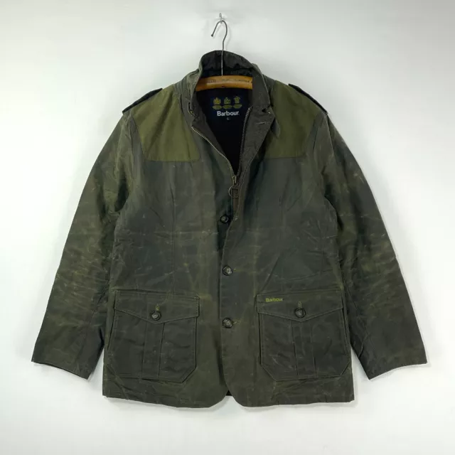 Barbour Wyton Wax Jacket Mens Large Olive Green Country Bond Military Waxed Coat