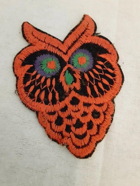 Vintage Retro Embroidered OWL Patch 3" New Orange, Black, Green &Purple Applique