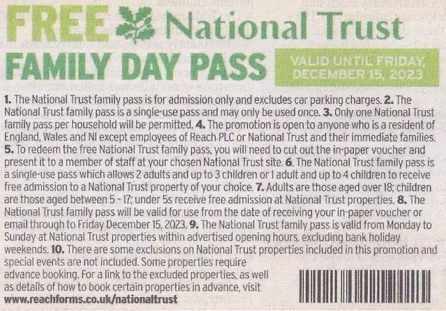 National Trust - Family Day Pass - Day Out Tickets / Voucher