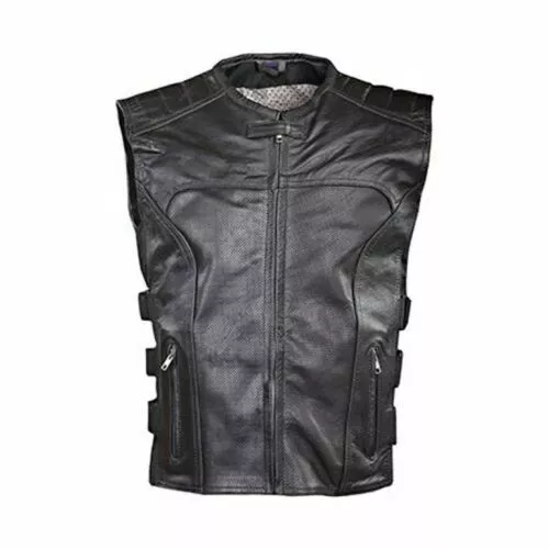 Motorcycle Harley Biker Swat Style Vest Mens Premier Grade Milled Leather Black