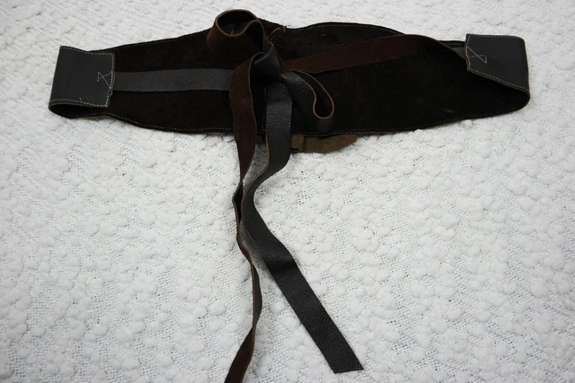 HANDMADE dark brown black tri-tone 100% leather vintage wide kidney belt EUC 3