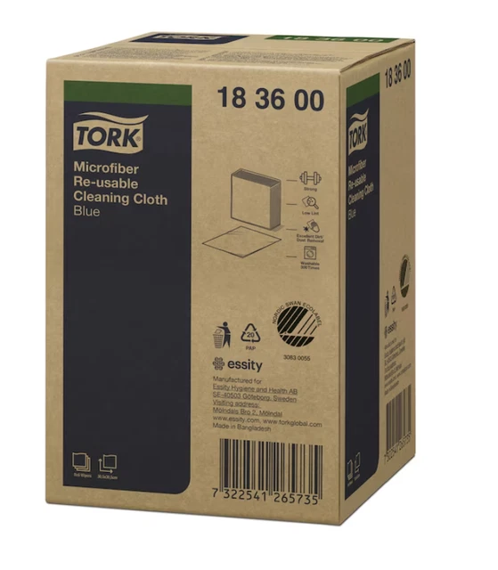 TORK 183600 Chiffon de Nettoyage Microfibre réutilisable, Bleu  carton de 6*40