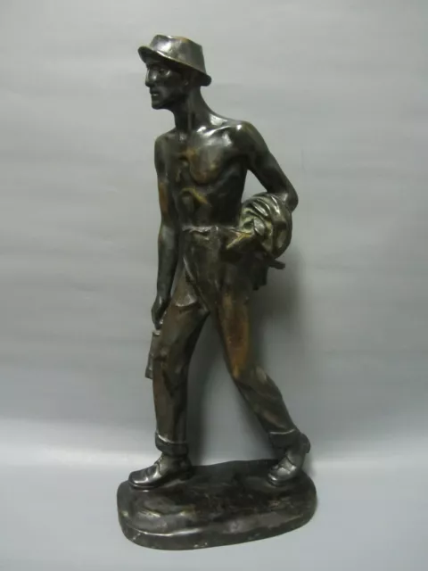 Alte große schöne Bronze Figur Bergmann von Friedrich Thuma (1873-1963)