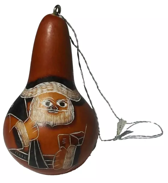 CIAP Gourd Etched Santa Claus Christmas Ornament Rattle Made in Peru