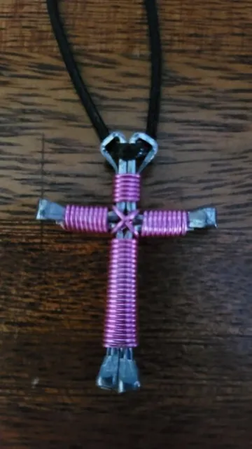 Horseshoe Nail Disciple Cross Necklace (Pink) Buy 3 Get 1 FREE!! Hand Made