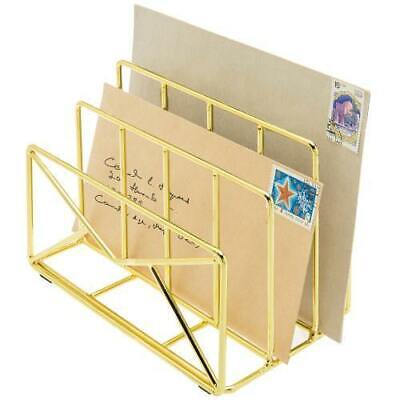 3-Slot Modern Envelope-Shaped Brass Plated Metal Mail Sorter, Letter Holder Rack