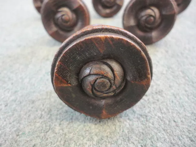 Set Of 6 Victorian Oak Carved  Knobs 2