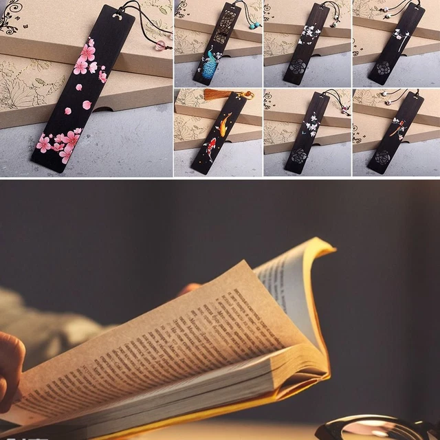 Color Painted Retro Carving Ebony Bookmark Wooden Pagination Mark Book Clip