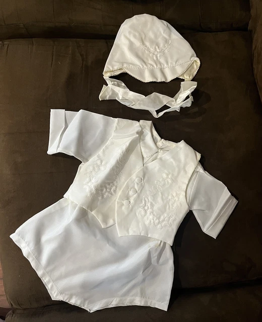 Vintage 50’s Boys Christening Baptism Outfit No Tags W/cap Embroidered