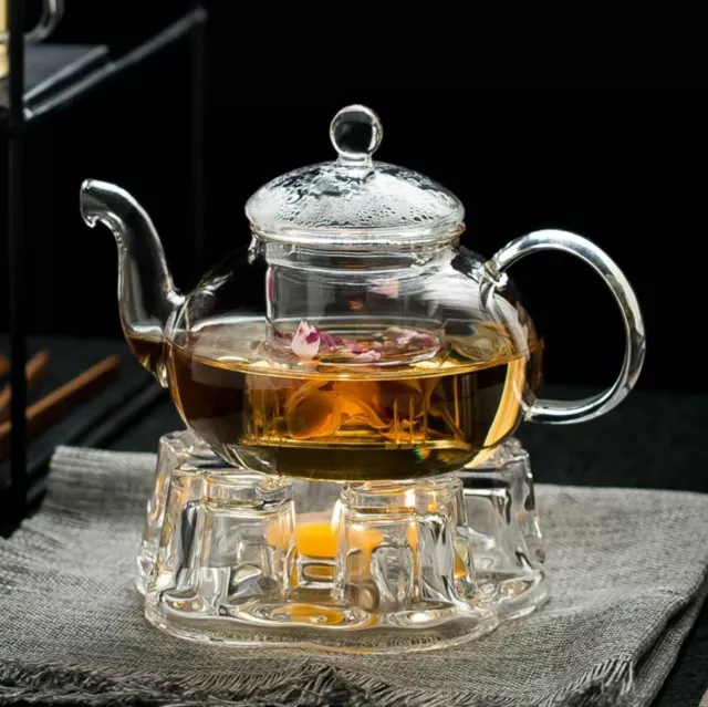 2 Pc Tea Set Glass Teapot With Infuser 400ml + Heart Shaped Teapot Warmer Combo